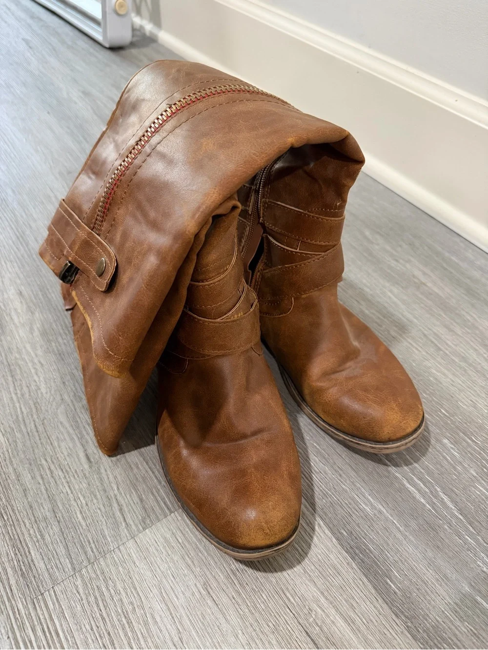 Madden Girl “Christy” Brown Mid-Calf Buckle Riding Boots